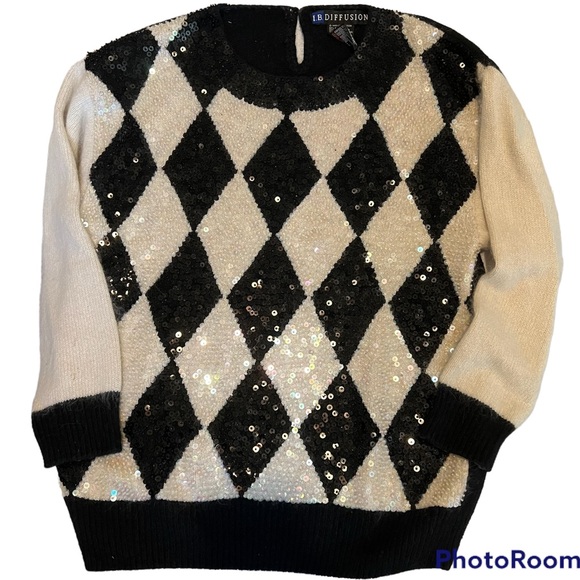 I.B. Diffusion vintage sweater silk angora iridescent sequin diamond pattern S - Picture 1 of 4